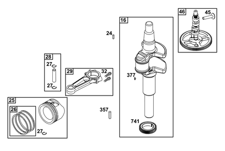 Crankshaft Group Diagram and Parts List for 49E777-0003-B5 400000 - 699999 Briggs and Stratton Engine